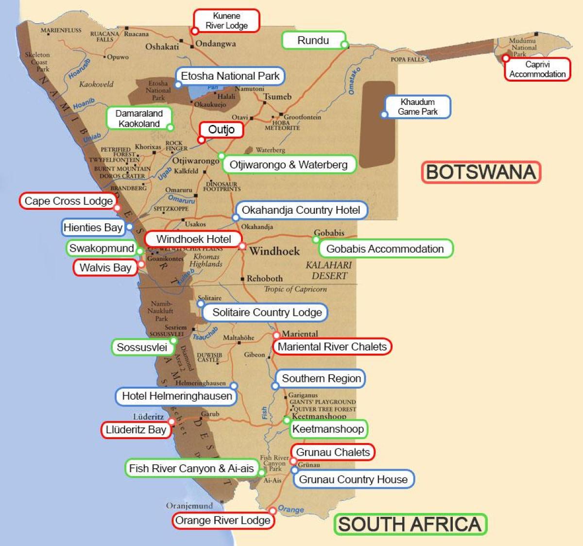 camping guneak Namibia mapa