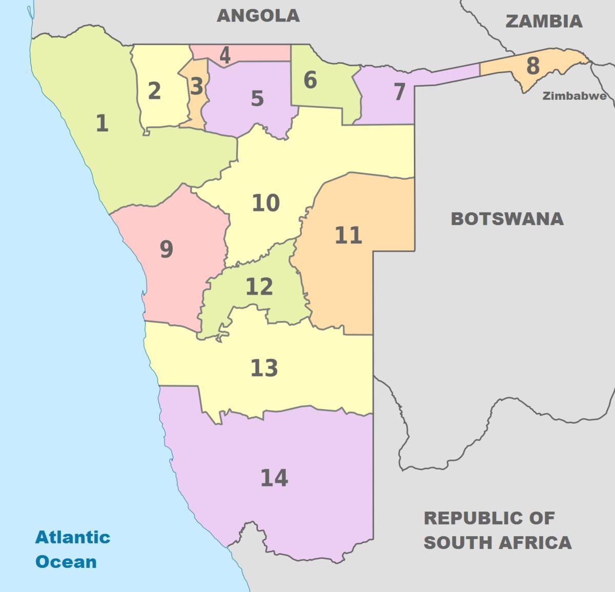 mapa politikoa Namibia