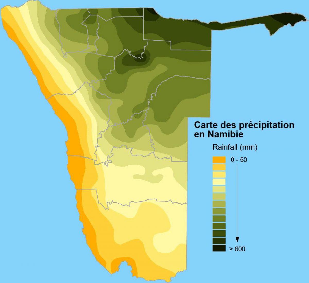 Mapa Namibia prezipitazio