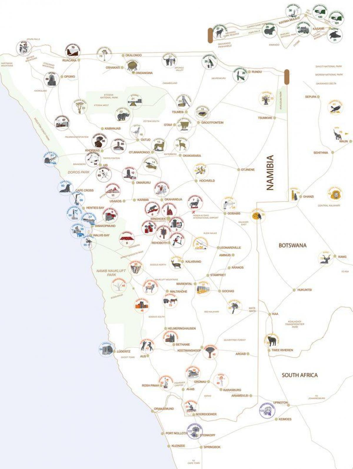 Mapa Namibia tour plangintza
