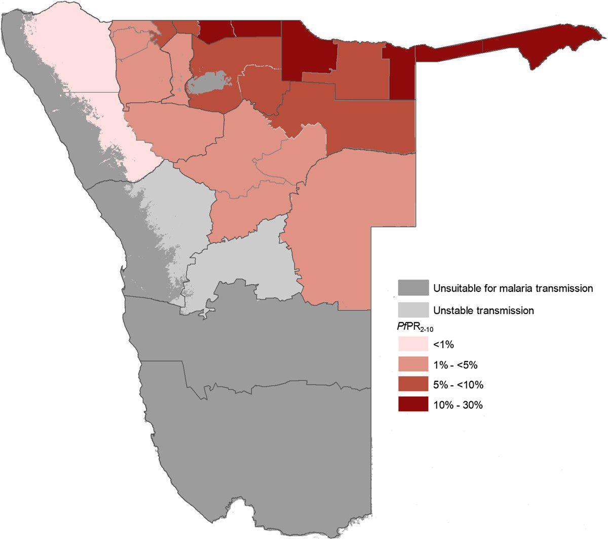 malaria Namibia mapa