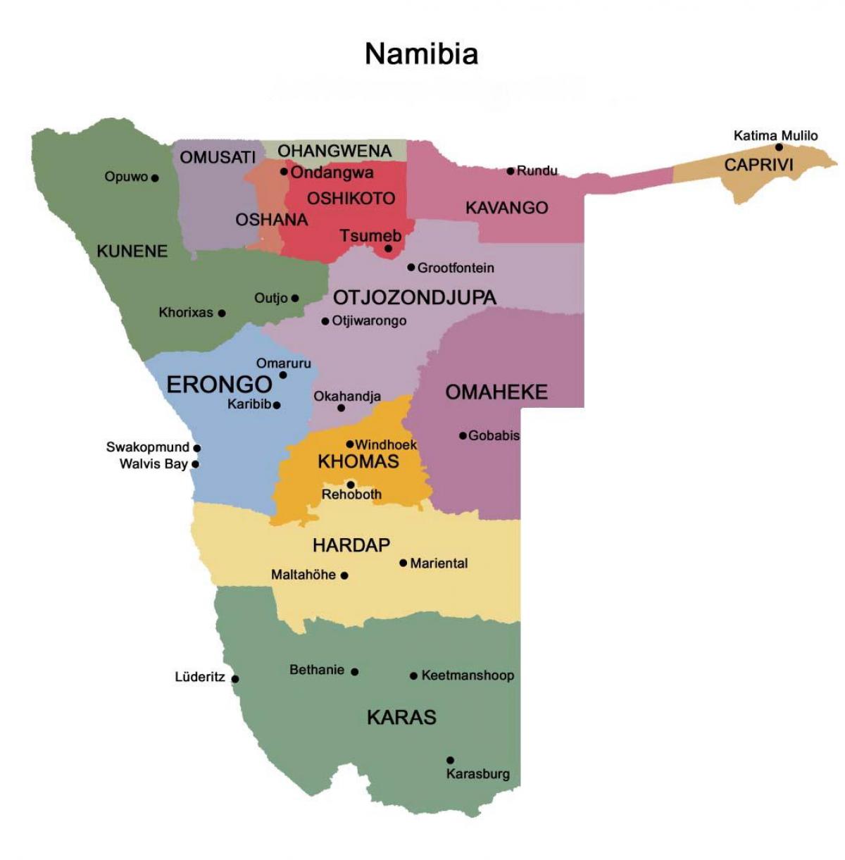 Mapa Namibia eskualde