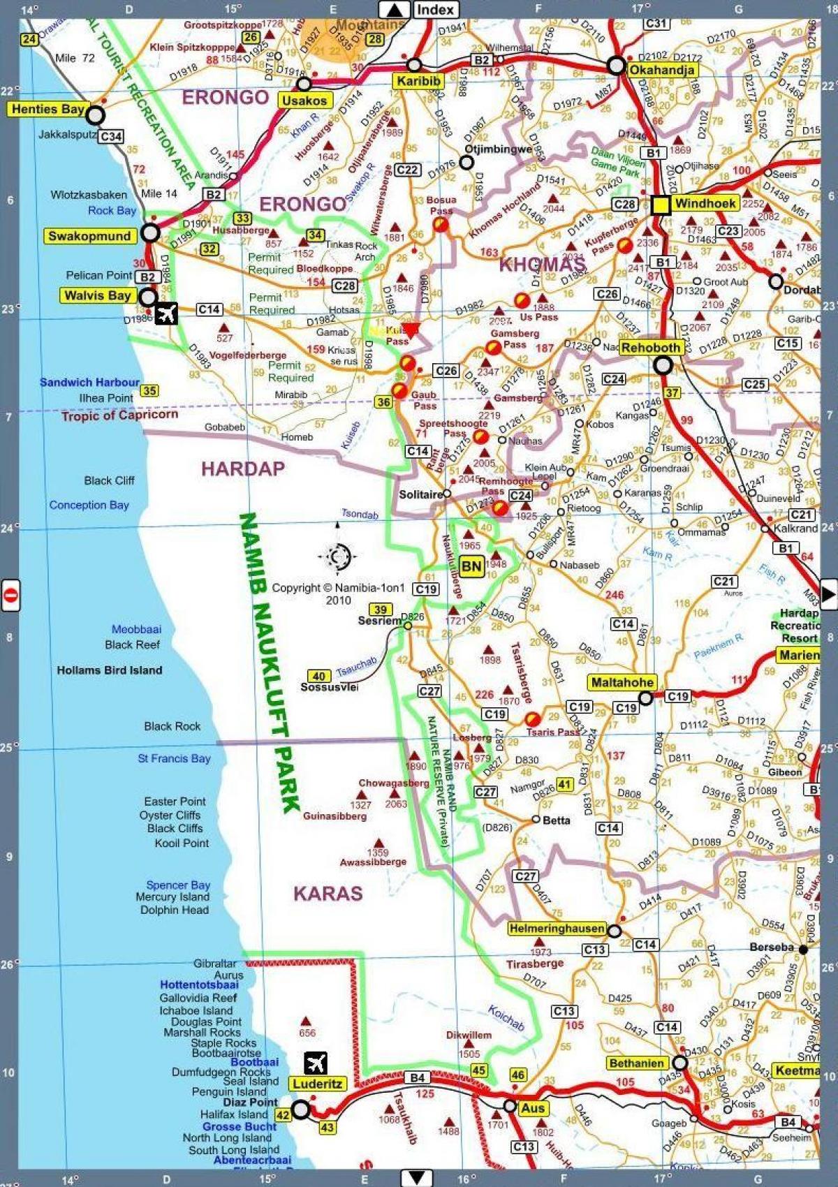 mapa Namibia turismo erakargarritasun